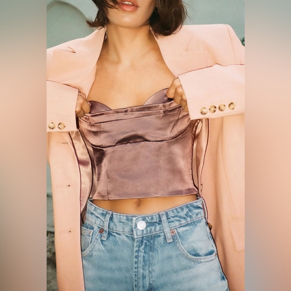 Zara Satin Mauve Crop Top